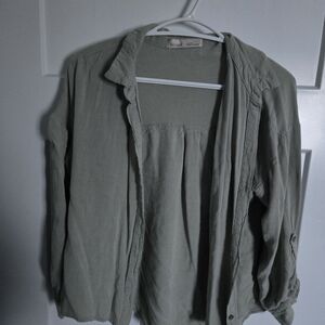 Women's Olive Green Button-Up Top